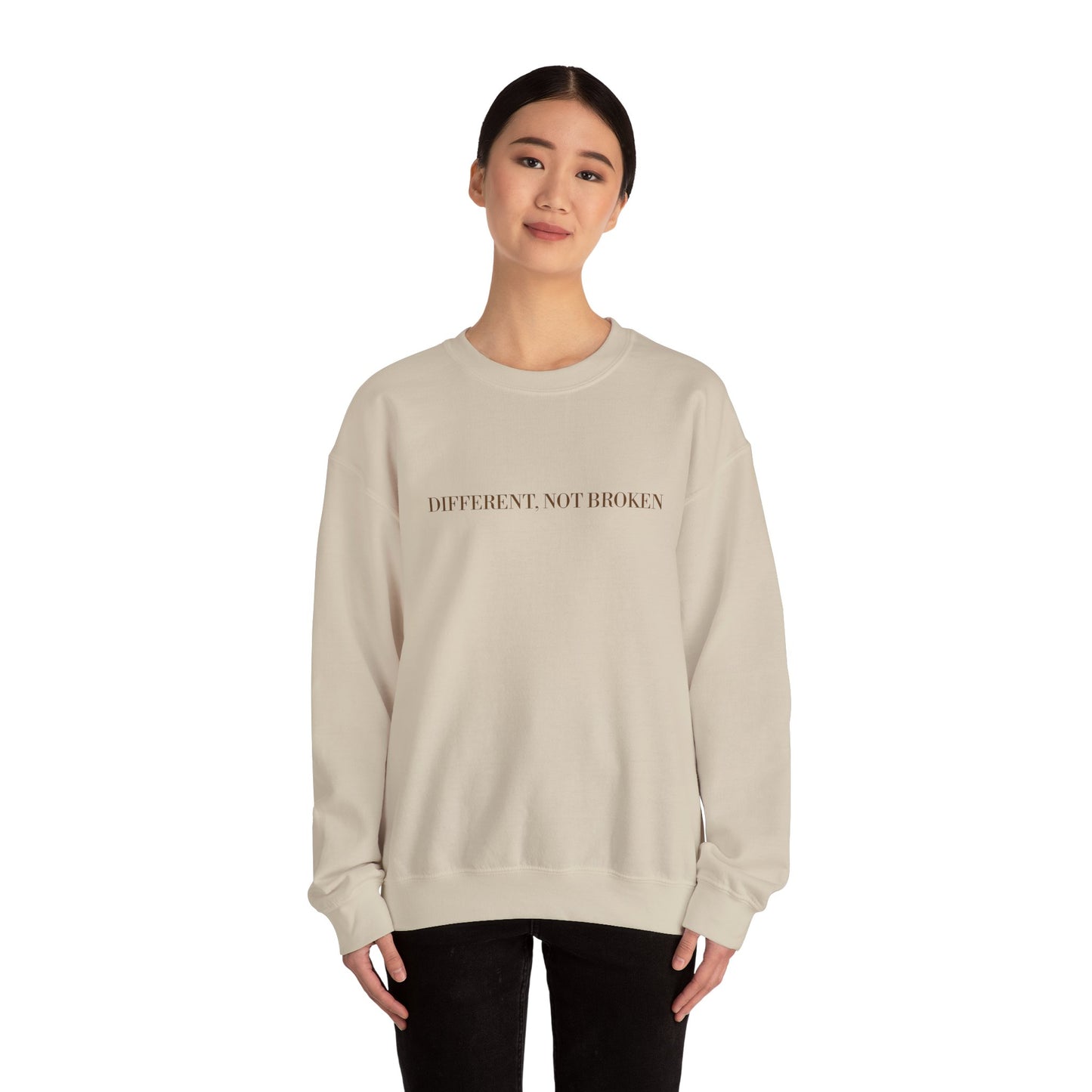 Crewneck Sweatshirt — "Different, Not Broken" Minimalist Mental Health Awareness