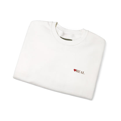 Crewneck Sweatshirt — Minimal "Be Real" Heart Chest Logo