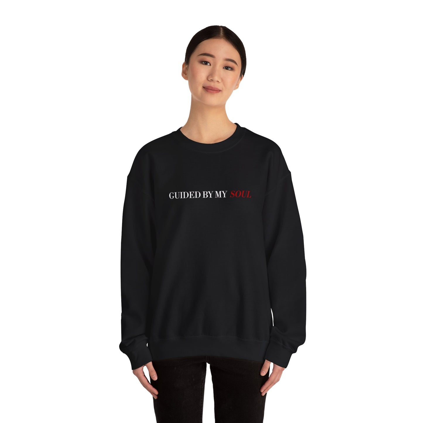 Crewneck Sweatshirt — "Guided by My Soul" Minimal Spiritual Quote