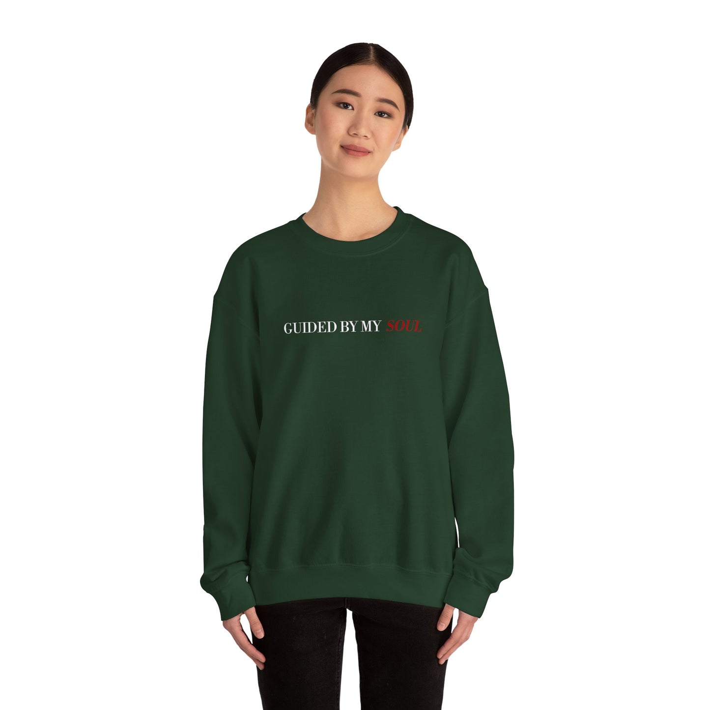 Crewneck Sweatshirt — "Guided by My Soul" Minimal Spiritual Quote